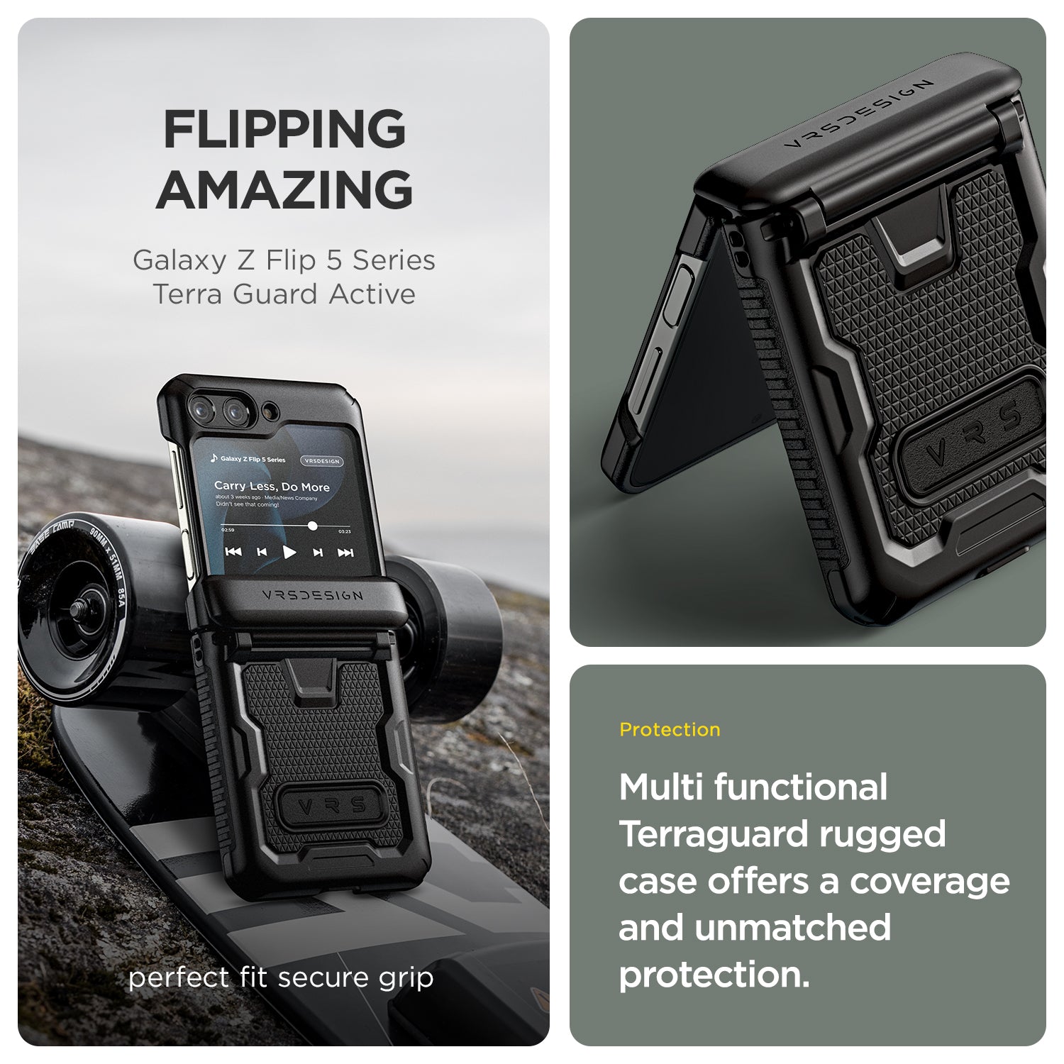 Samsung Galaxy Z Flip 5 Luxury Mobile phone cover card holder hinge protector built-in screen shield slim rugged daily carry durable case by VRS DESIGN
