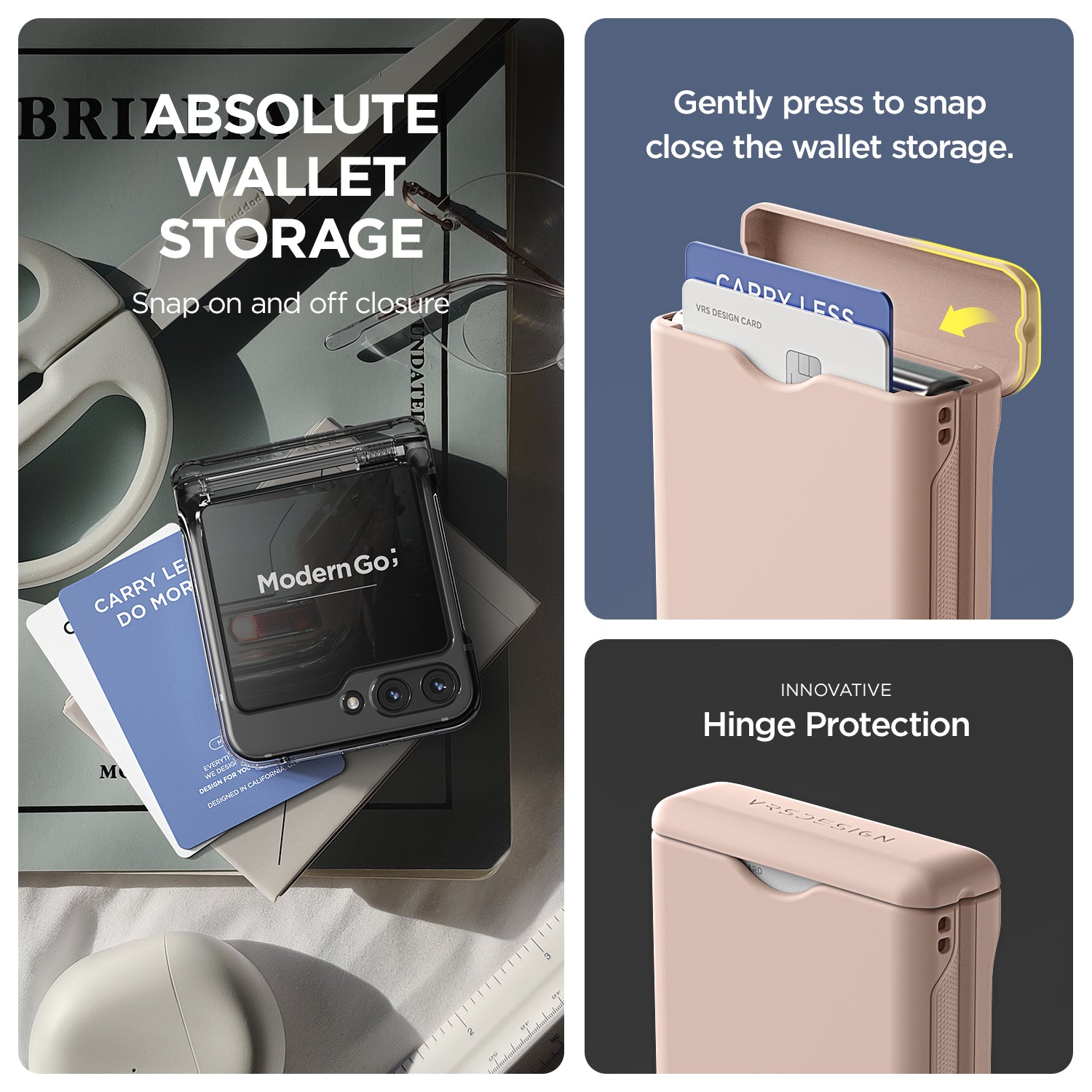 Samsung galaxy Z Flip 5 case modern slim durable convenient minimalist innovative innovation look protection women color VRS DESIGN card wallet holder