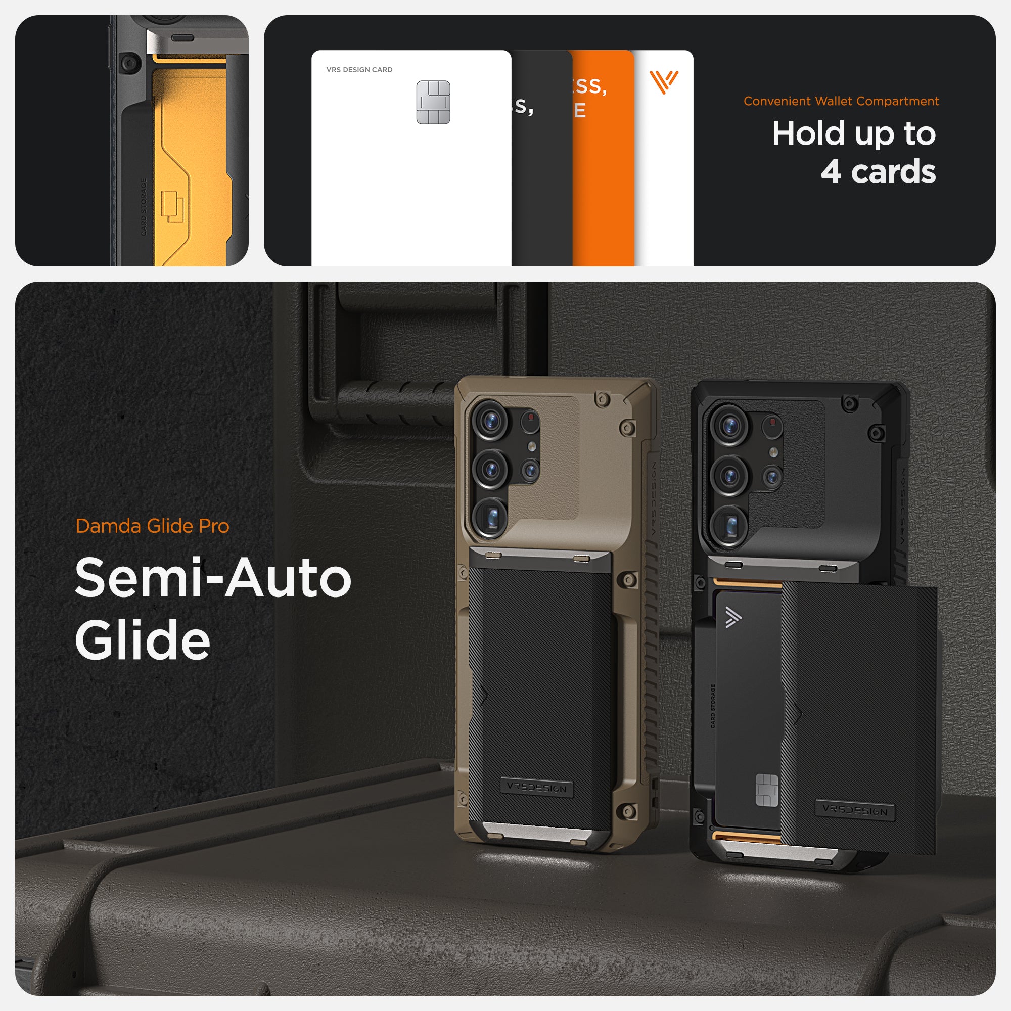 all in one modern case perfect protection card holder wallet camera cover protector carry less do more 4 cards metal plate Samsung Galaxy S24 Ultra case