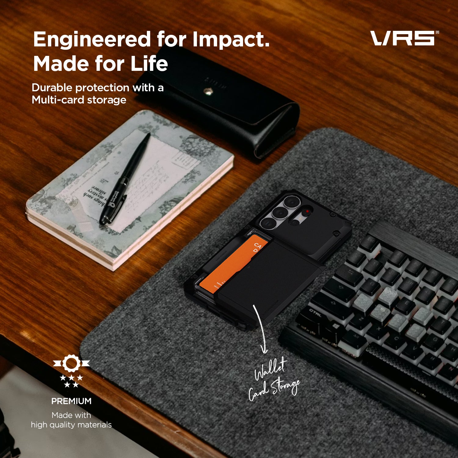 S26 Ultra case holding cards in a semi-automatic sliding compartment