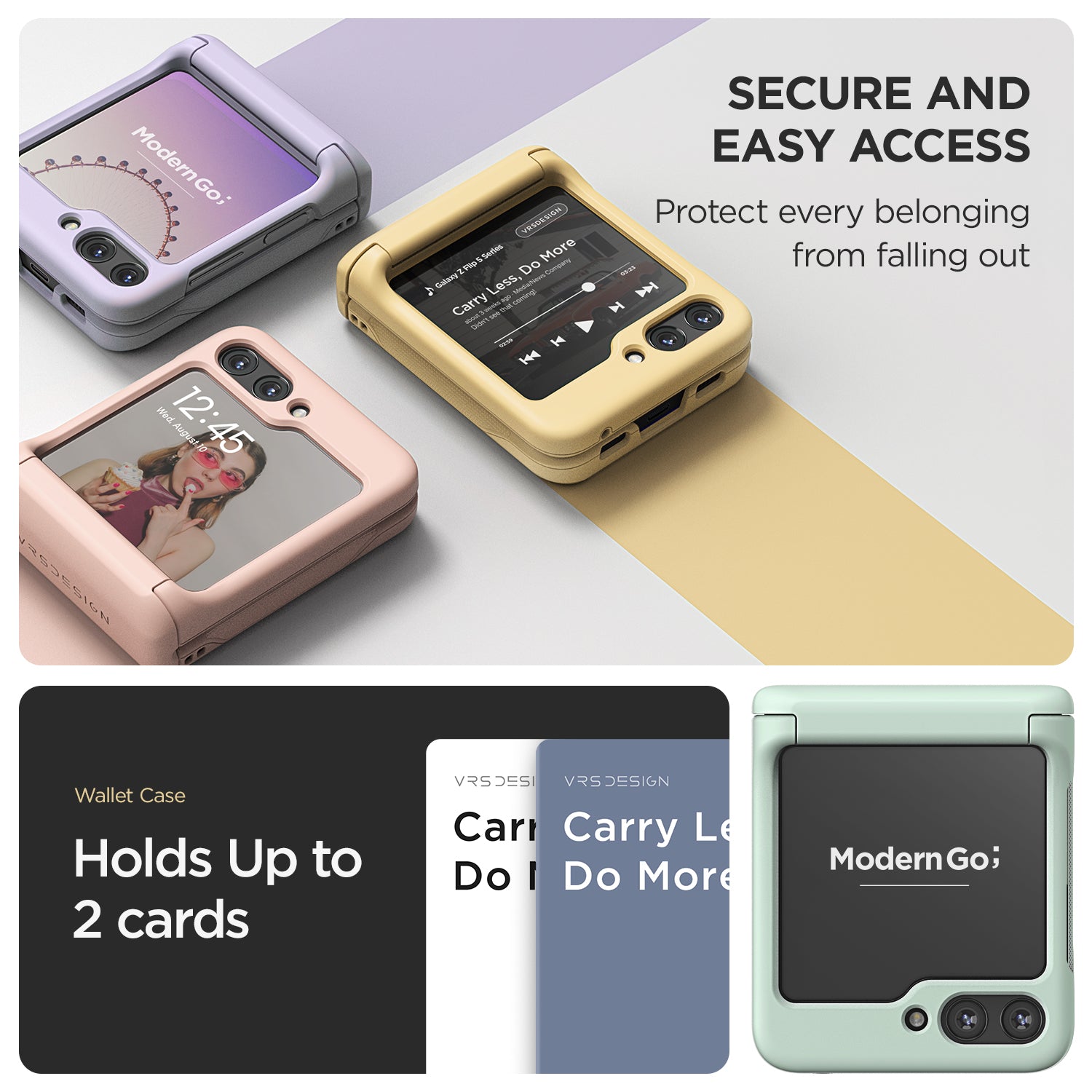 Samsung galaxy Z Flip 5 case modern slim durable convenient minimalist innovative innovation look protection women color VRS DESIGN card wallet holder