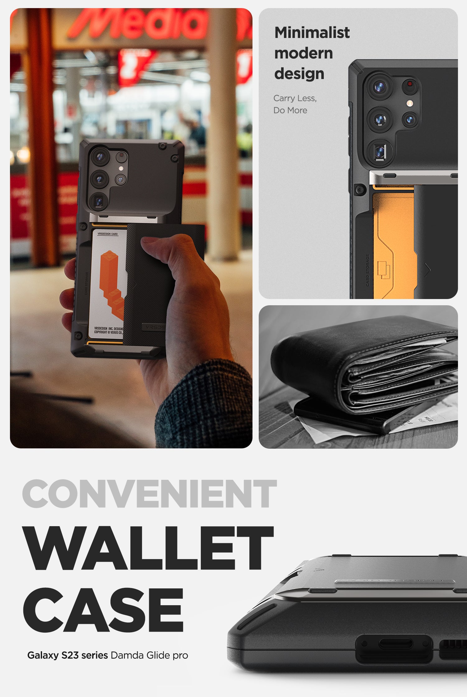 Samsung Galaxy S23 Ultra wallet rugged case with multiple durable and convenient card slot with sleek minimalism by VRS