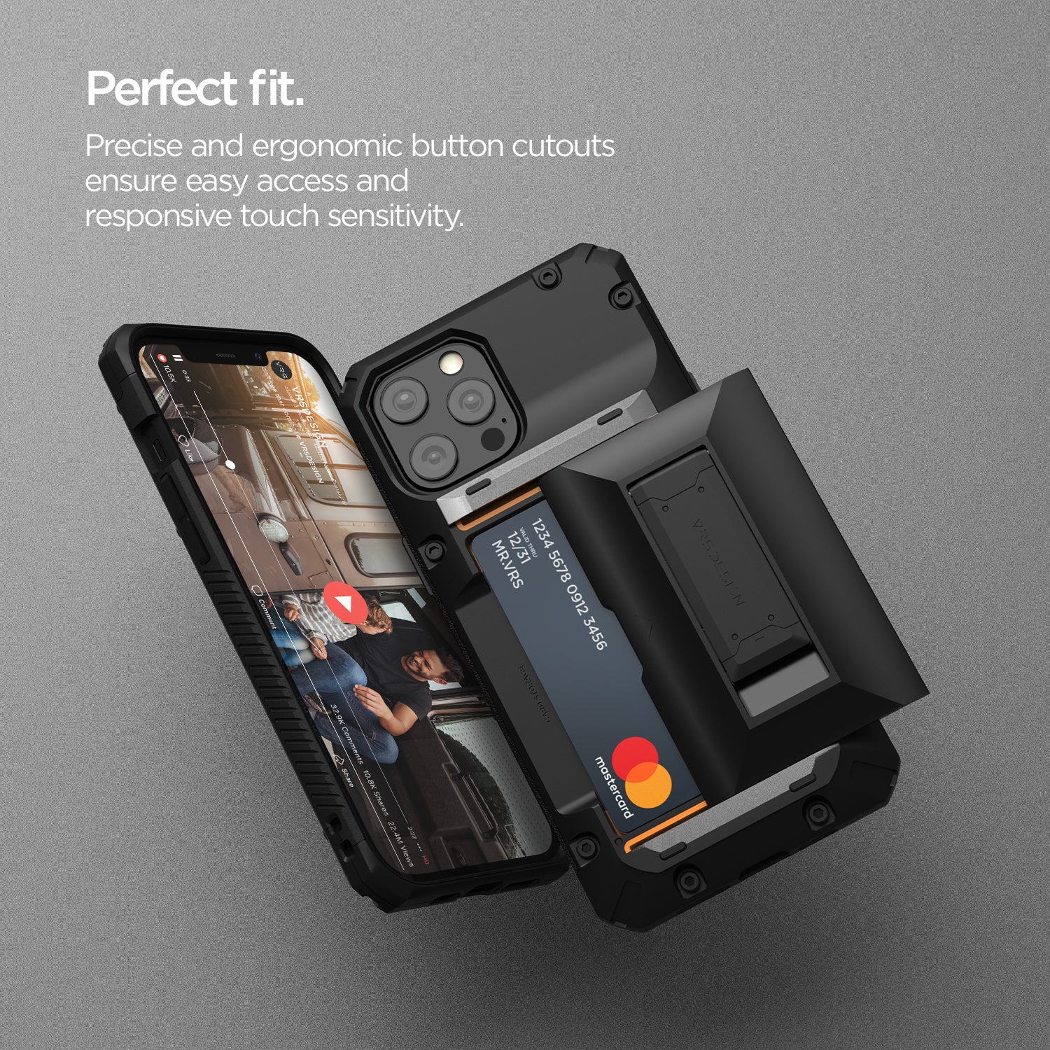 iPhone 12 Pro Max rugged Damda Glide Hybrid wallet case with multiple durable and convenient card slot and Kickstand with sleek minimalist look by VRS Design