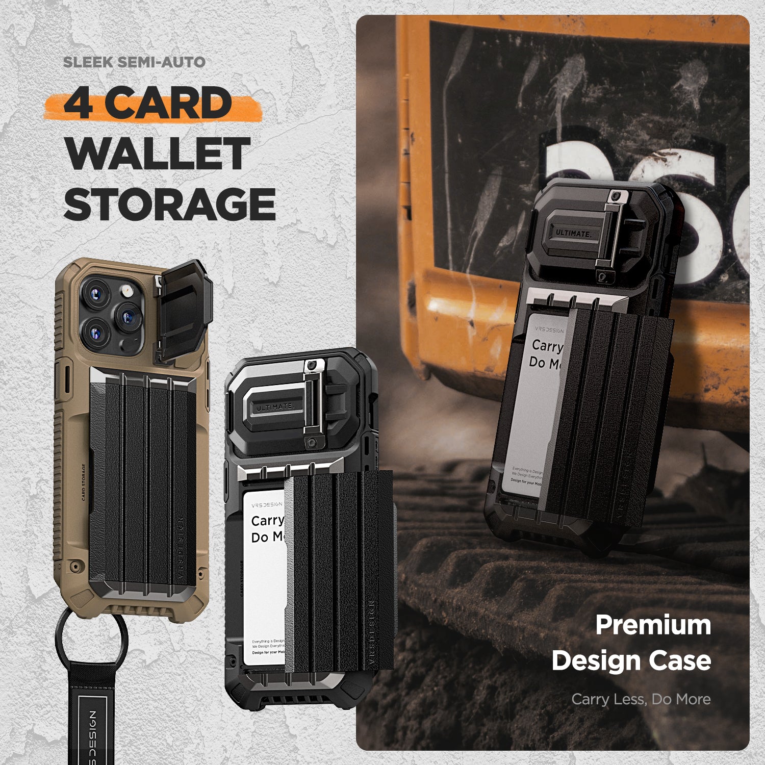 Apple 15 Pro Max rugged Glide wallet case with multiple durable and convenient card slot with sleek minimalist look by VRS card holder wallet protection strap carabiner accessories