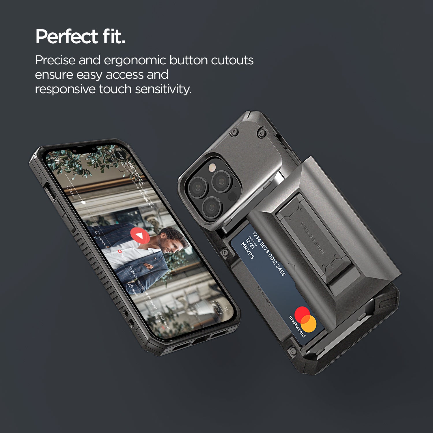 Apple 13 Pro Max rugged wallet case Damda Glide Hybrid with multiple durable and convenient card slot Wallet with sleek minimalist look by VRS Design