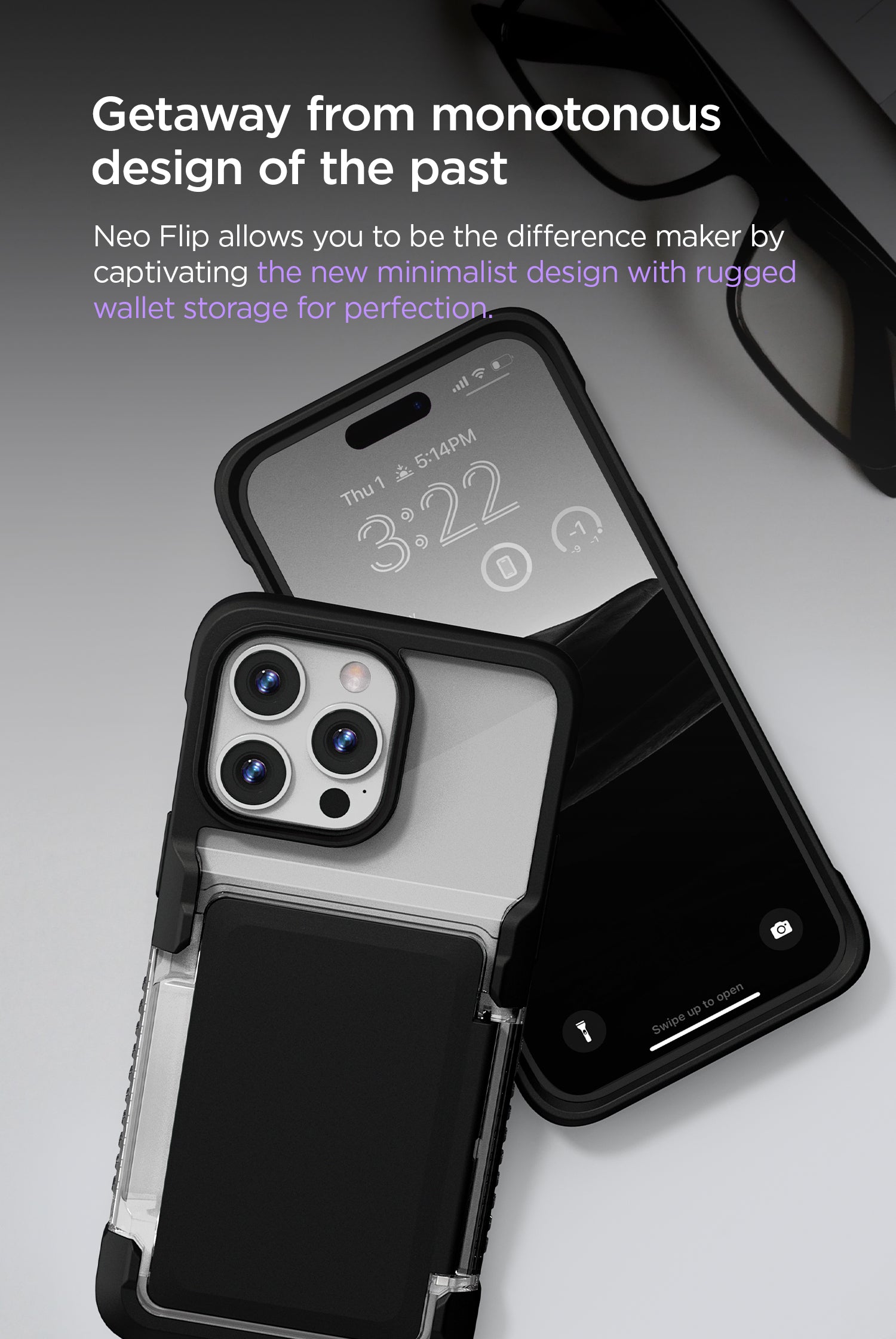 Apple 14 Pro Max rugged Glide wallet case with multiple durable and convenient card slot with sleek minimalist look by VRS