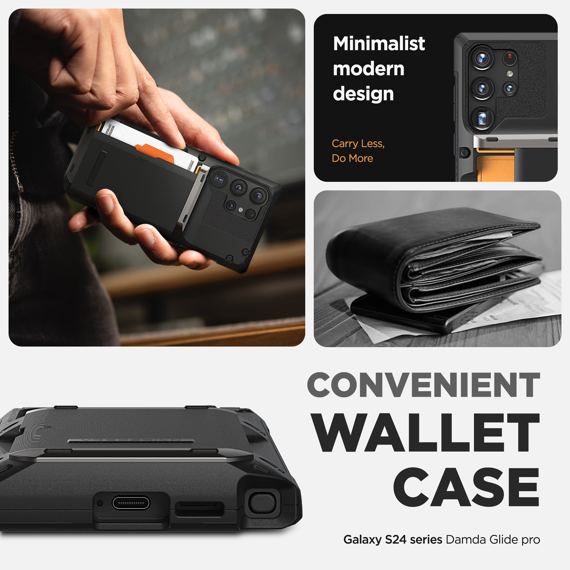 all in one modern case perfect protection card holder wallet camera cover protector carry less do more 4 cards metal plate Samsung Galaxy S24 Ultra case
