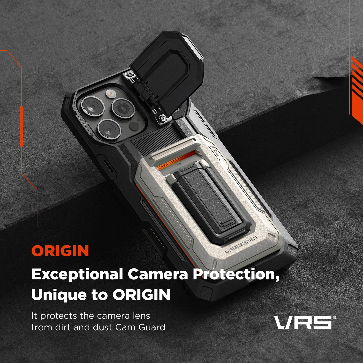 iPhone 16 Pro Max Case Origin Card Holder Wallet Case with Built-in Camera Protector and Kickstand by VRS Design