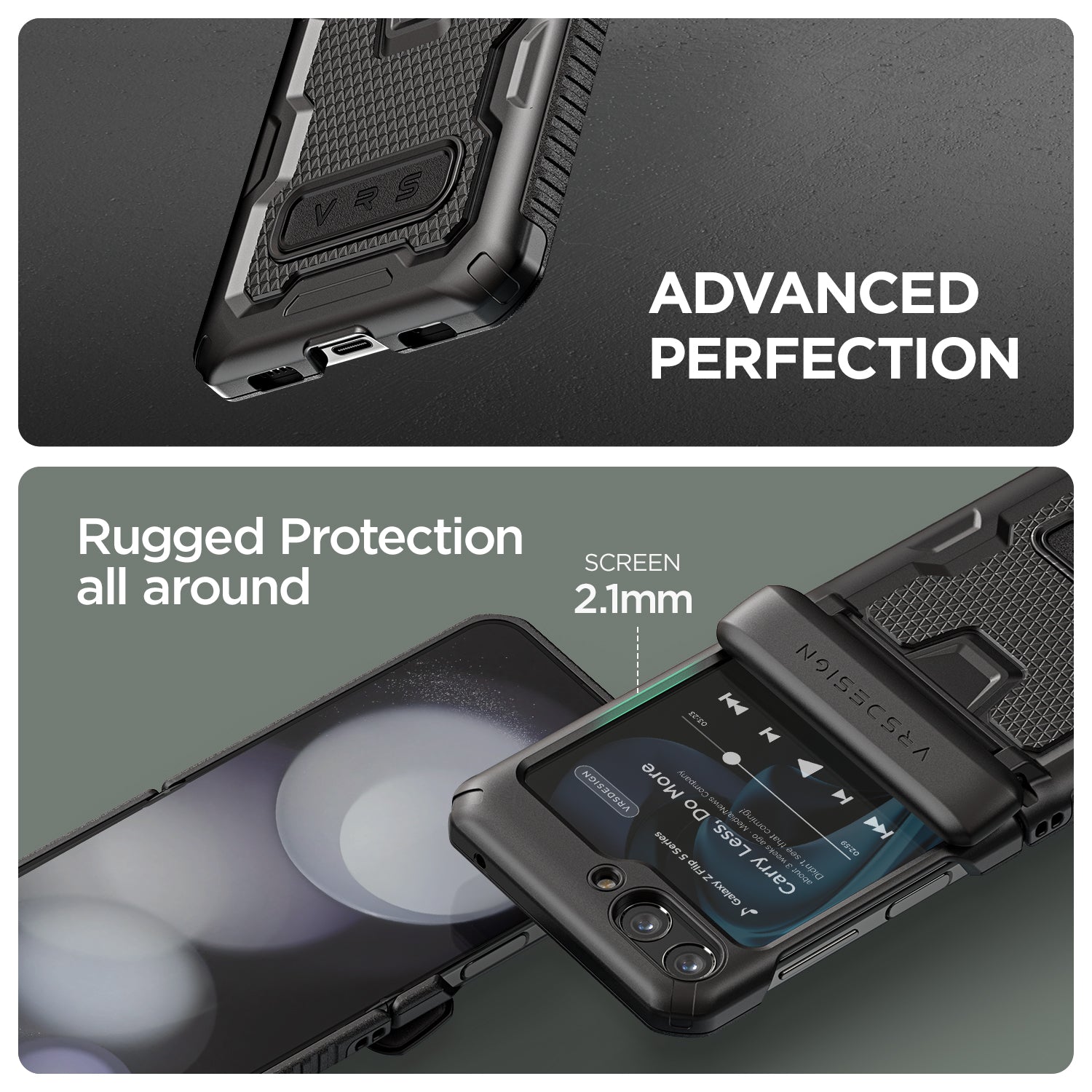 Samsung Galaxy Z Flip 5 Luxury Mobile phone cover card holder hinge protector built-in screen shield slim rugged daily carry durable case by VRS DESIGN