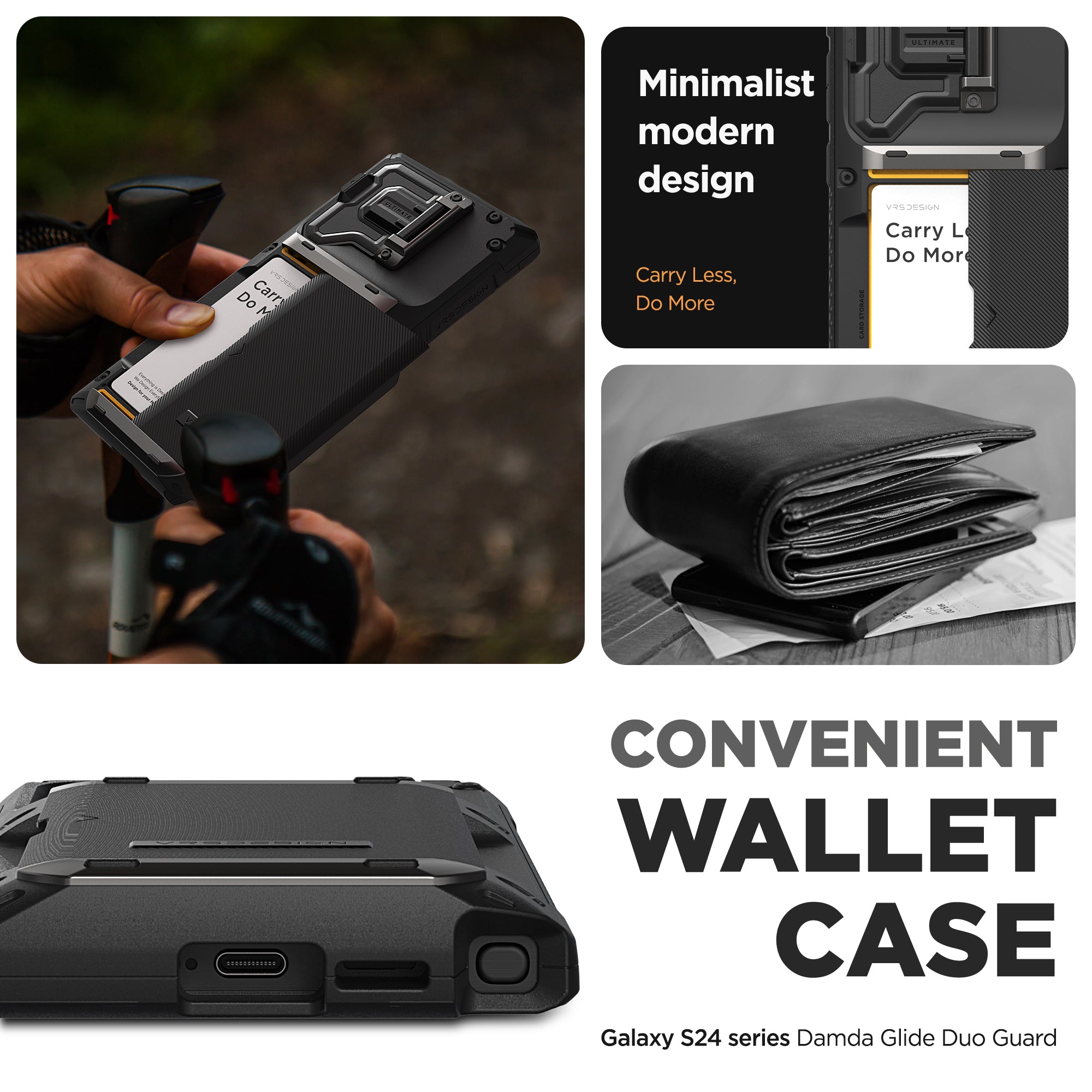 all in one modern case perfect protection card holder wallet camera cover protector carry less do more 4 cards metal plate Samsung Galaxy S24 Ultra case