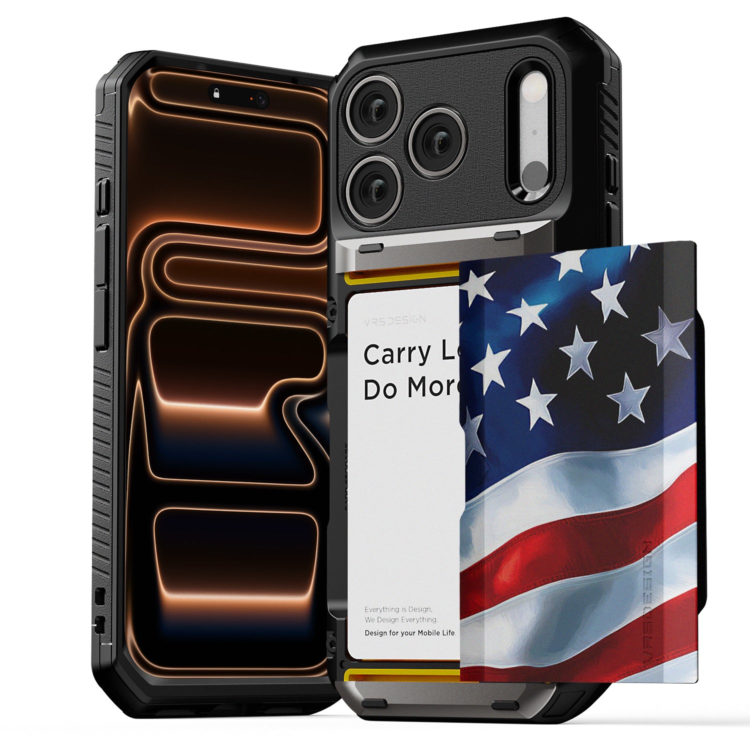 Apple iPhone 17 Luxury Mobile phone cover card holder hinge protector built-in screen shield slim rugged daily carry durable case in USA Flag design by VRS DESIGN in FREEDOM edition
