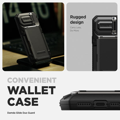 Apple 15 Pro Max rugged Glide wallet case with multiple durable and convenient card slot with sleek minimalist look by VRS card holder wallet protection