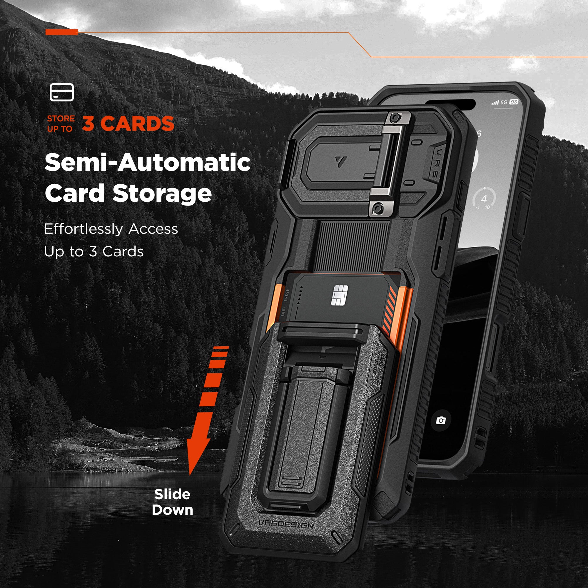 iPhone 16 Pro Max Case Origin Card Holder Wallet Case with Built-in Camera Protector and Kickstand by VRS Design