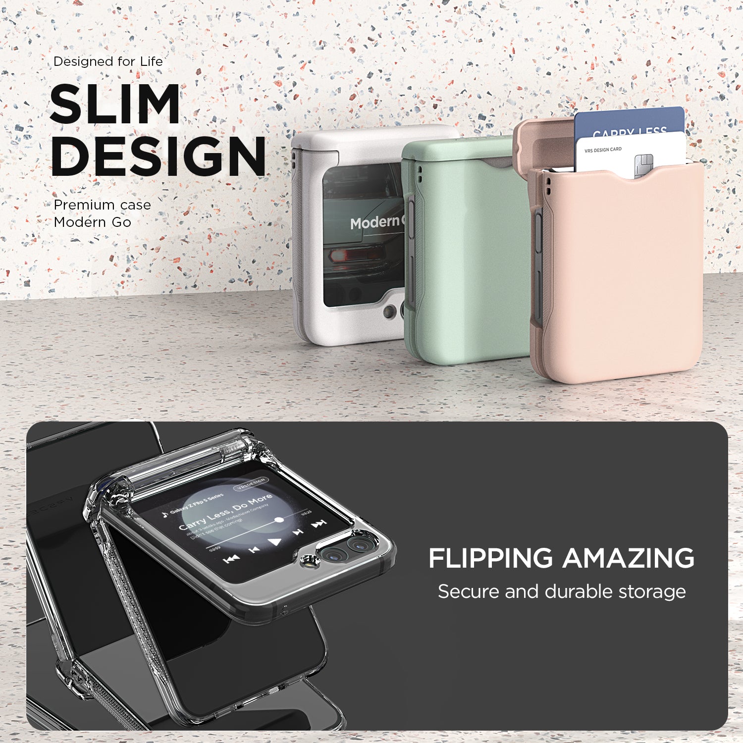 Samsung galaxy Z Flip 5 case modern slim durable convenient minimalist innovative innovation look protection women color VRS DESIGN card wallet holder