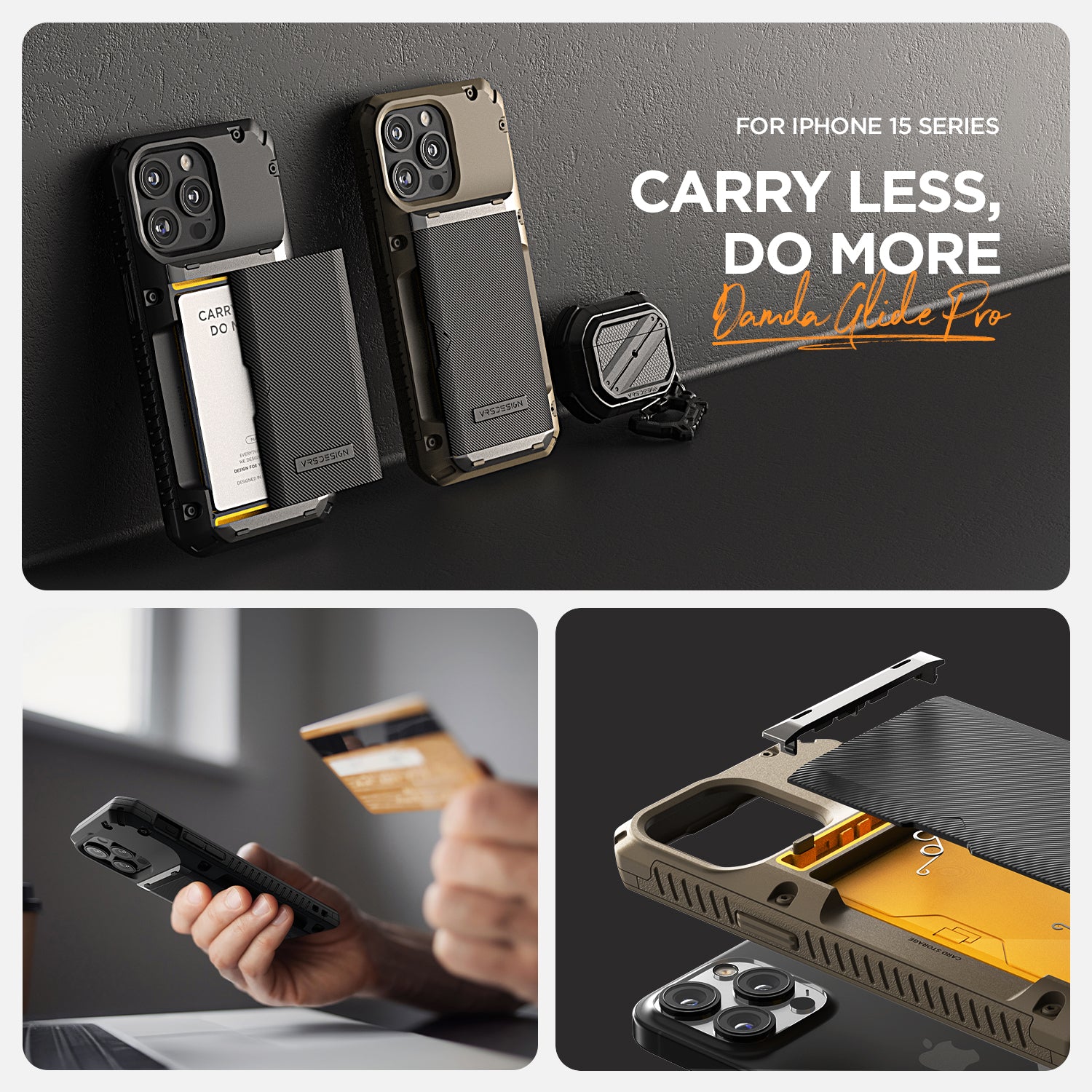 iPhone 15 Pro Max Case Damda Glide Pro with Card Holder Wallet by VRS Design