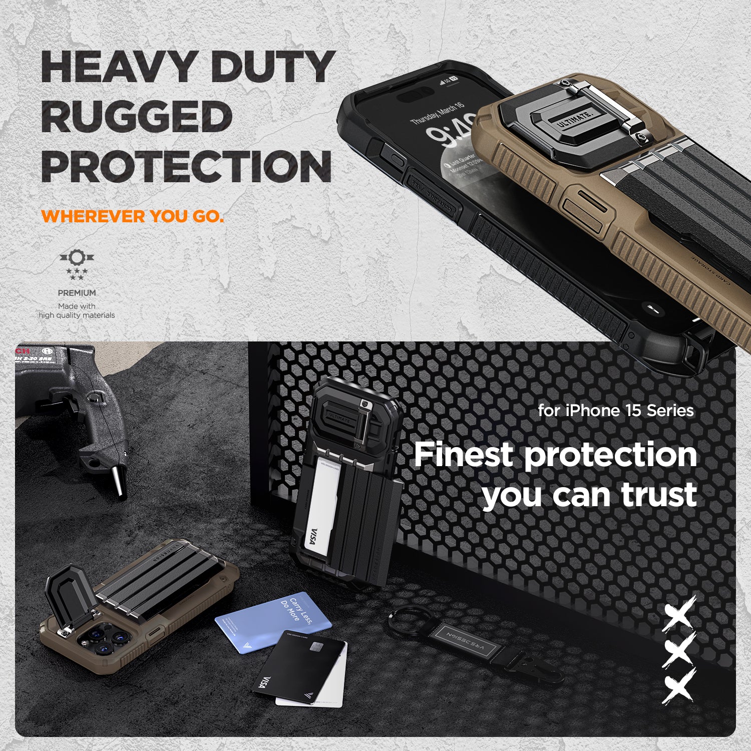 iPhone 15 Pro Max Case with Card Holder Wallet and Built in Camera Protector by VRS Design Damda Glide Ultimate