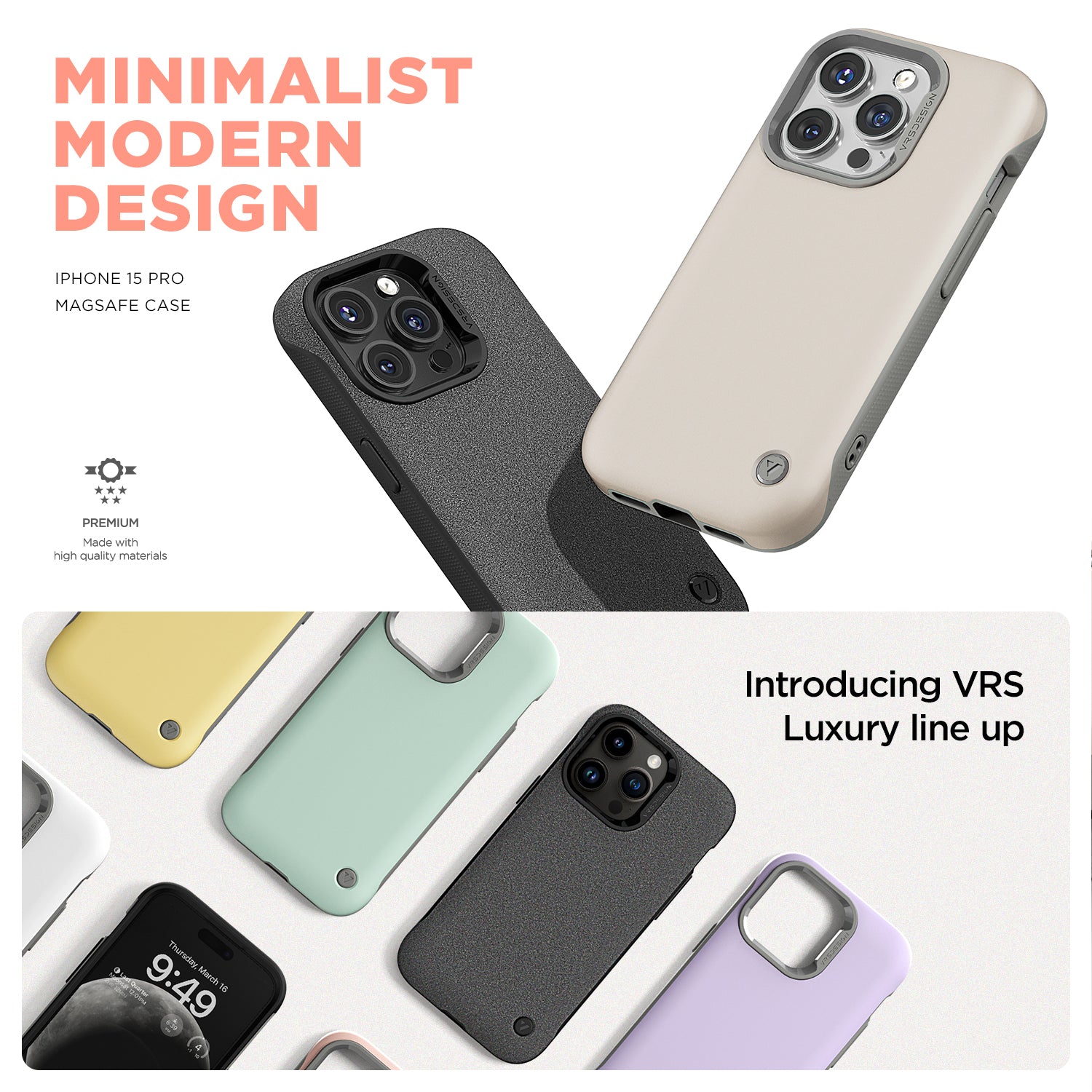 Apple iphone 15 pro rugged Glide wallet case with multiple durable and convenient card slot with sleek minimalist look by VRS card holder protection minimalist good innovation magsafe magnetic accessories