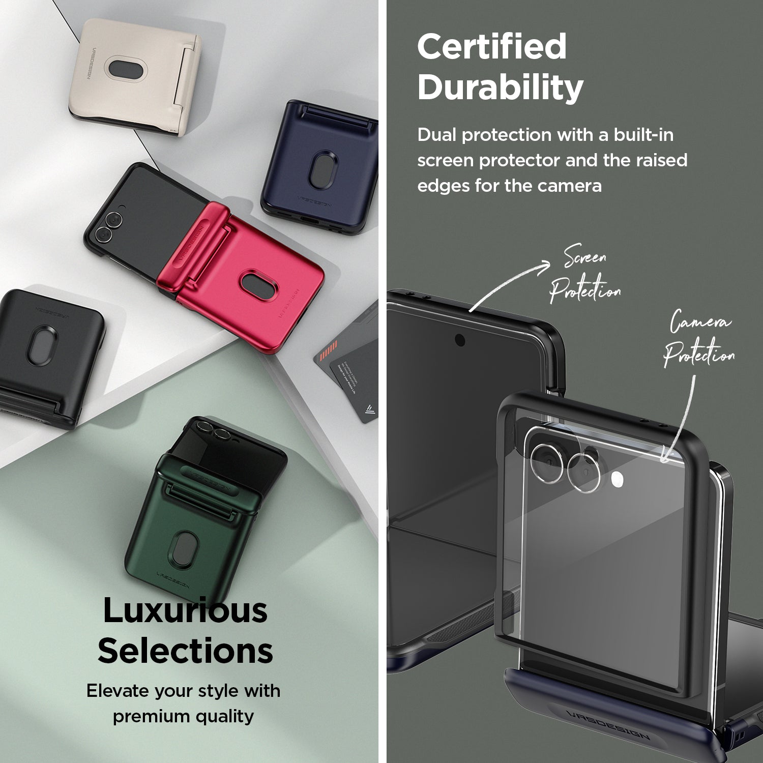 Samsung Galaxy Z Flip 7 Luxury Mobile phone cover card holder hinge protector built-in screen shield slim rugged daily carry durable case by VRS DESIGN
