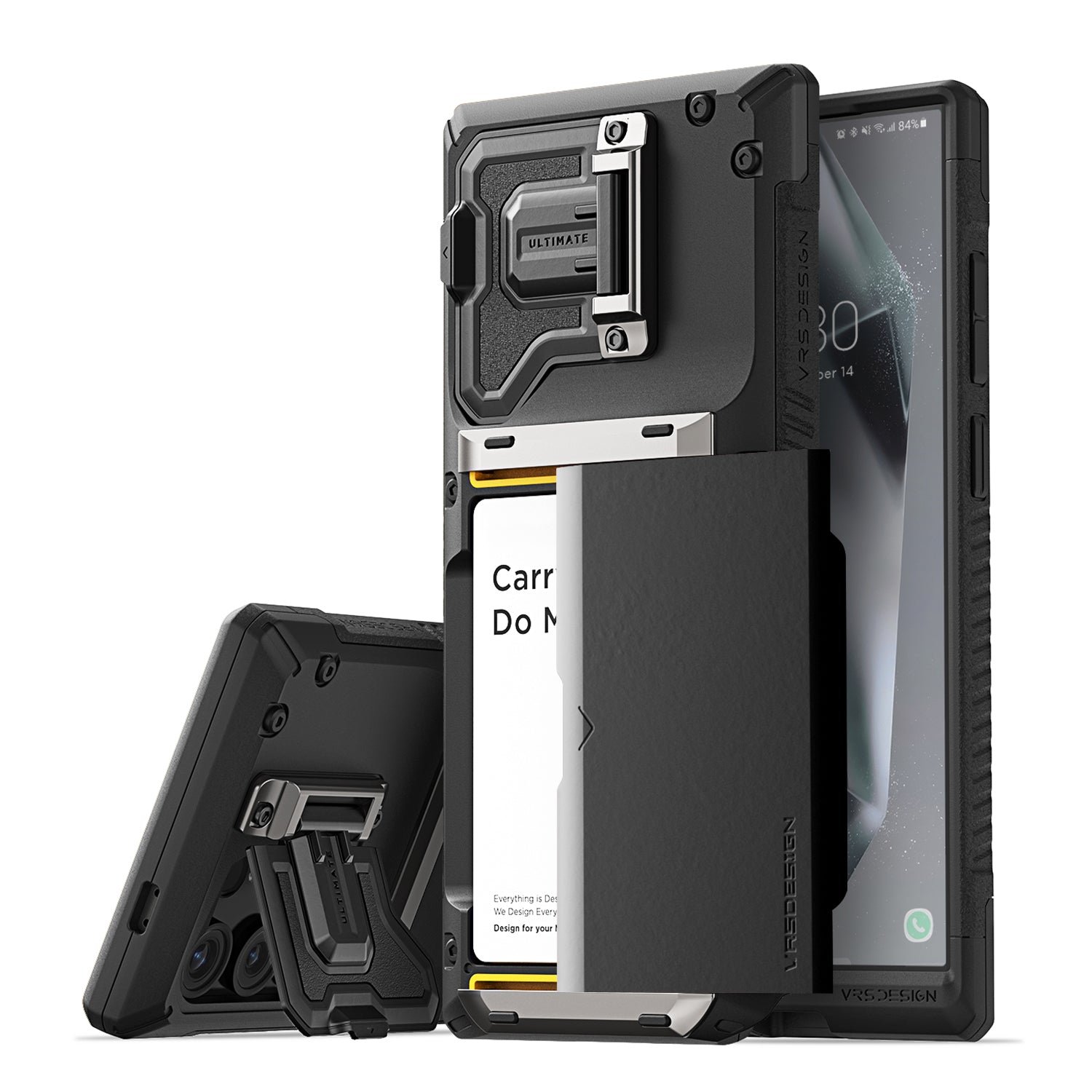 all in one modern case perfect protection card holder wallet camera cover protector carry less do more 4 cards metal plate Samsung Galaxy S24 Ultra case