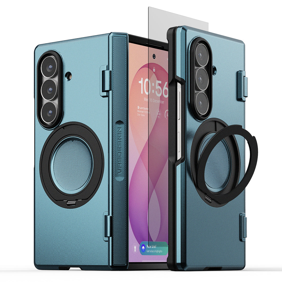 Samsung Galaxy Z Fold 8 Ultra case with built-in quickstand opened for convenient hands-free viewing.