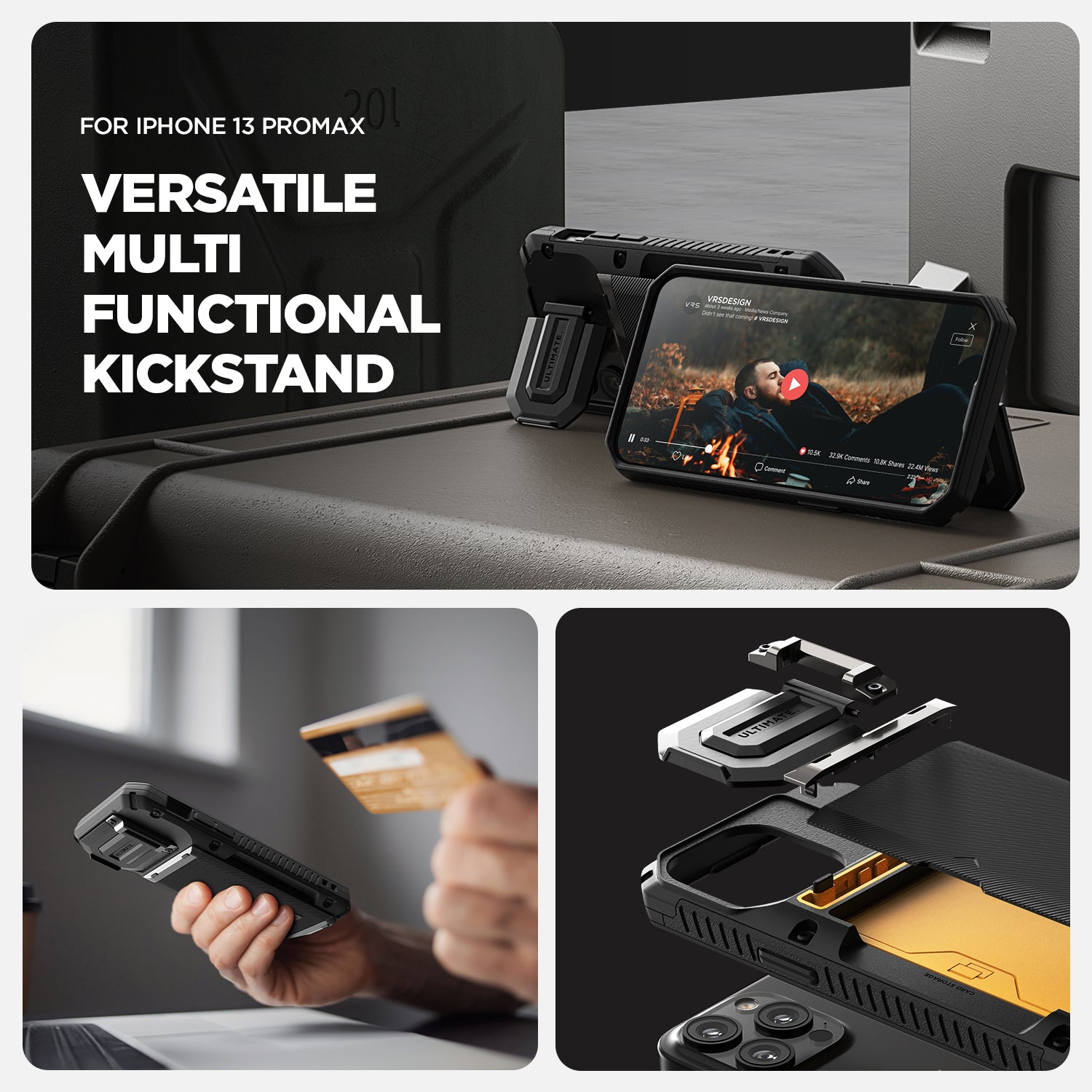 VRS Design iPhone 13 Pro Max Wallet Case with Card Holder Damda Glide DuoGuard Groove Black