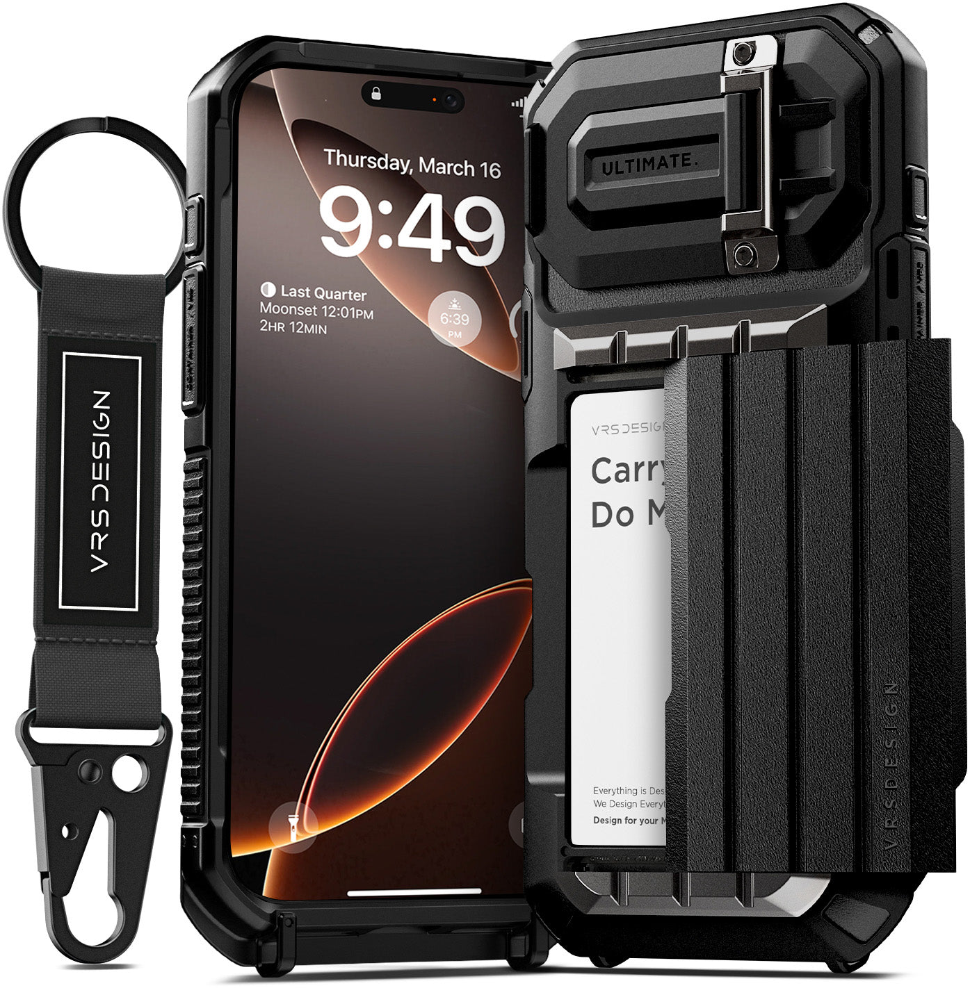 For IPhone 16 Pro Max Case Wallet Credit Card Holder ID Slot Sliding Door Hidden Pocket Men Women Anti-Scratch Dual Layer Hybrid Bumper Armor