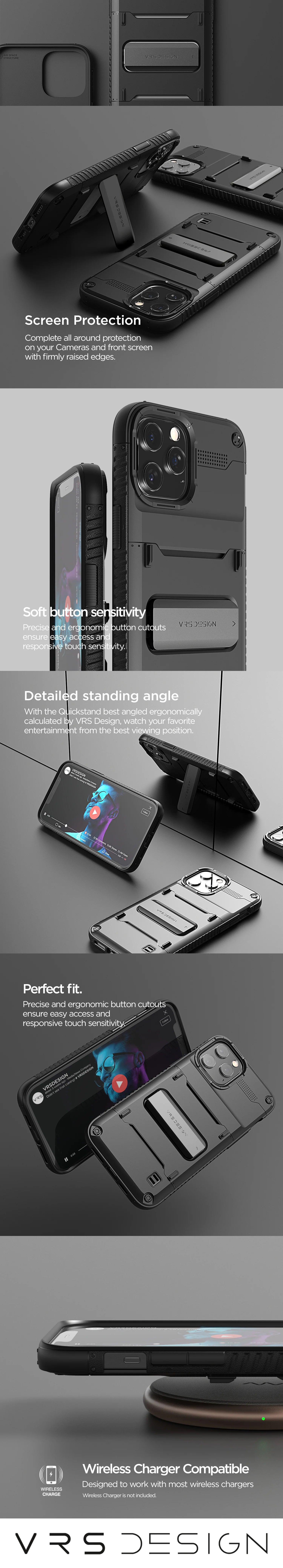 iPhone 12 Pro rugged Quickstand case with multiple durable and convenient Kicstand with sleek minimalist look by VRS Design