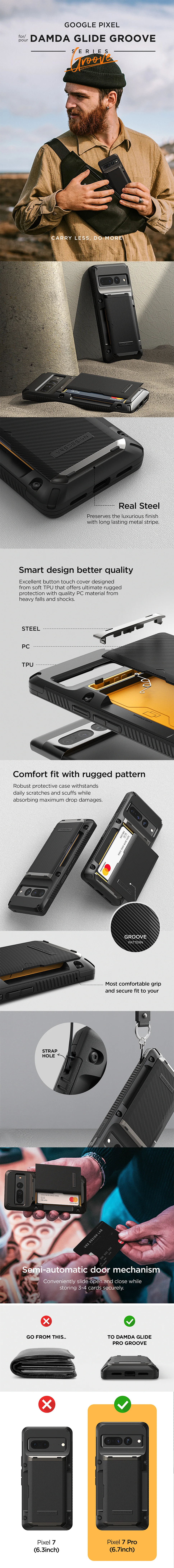 Google Pixel 7 Pro rugged Glide wallet case with multiple durable and convenient card slot with sleek minimalist look by VRS