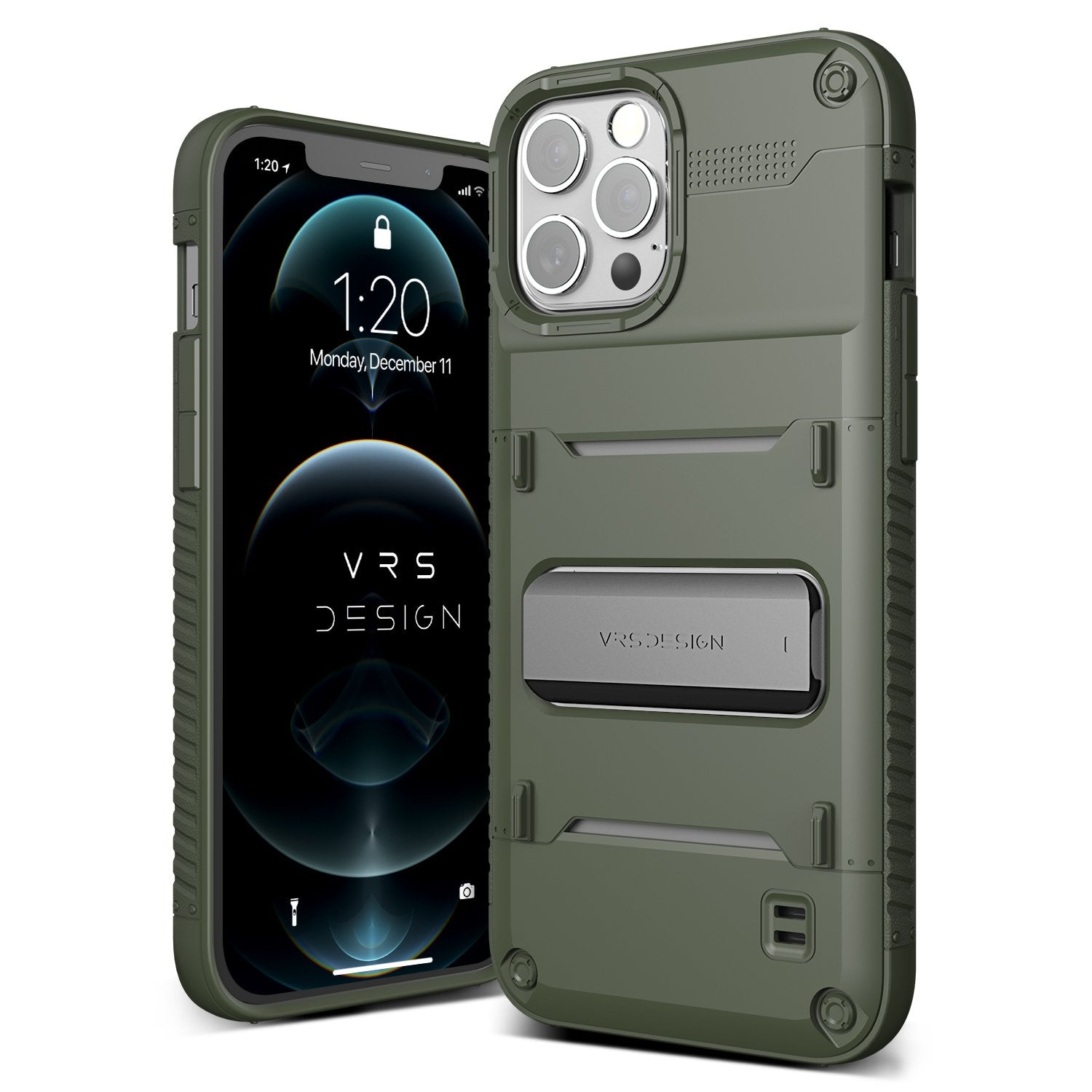 Apple 12 Pro Max rugged Quickstand case with multiple durable and convenient card slot with sleek minimalist look by VRS