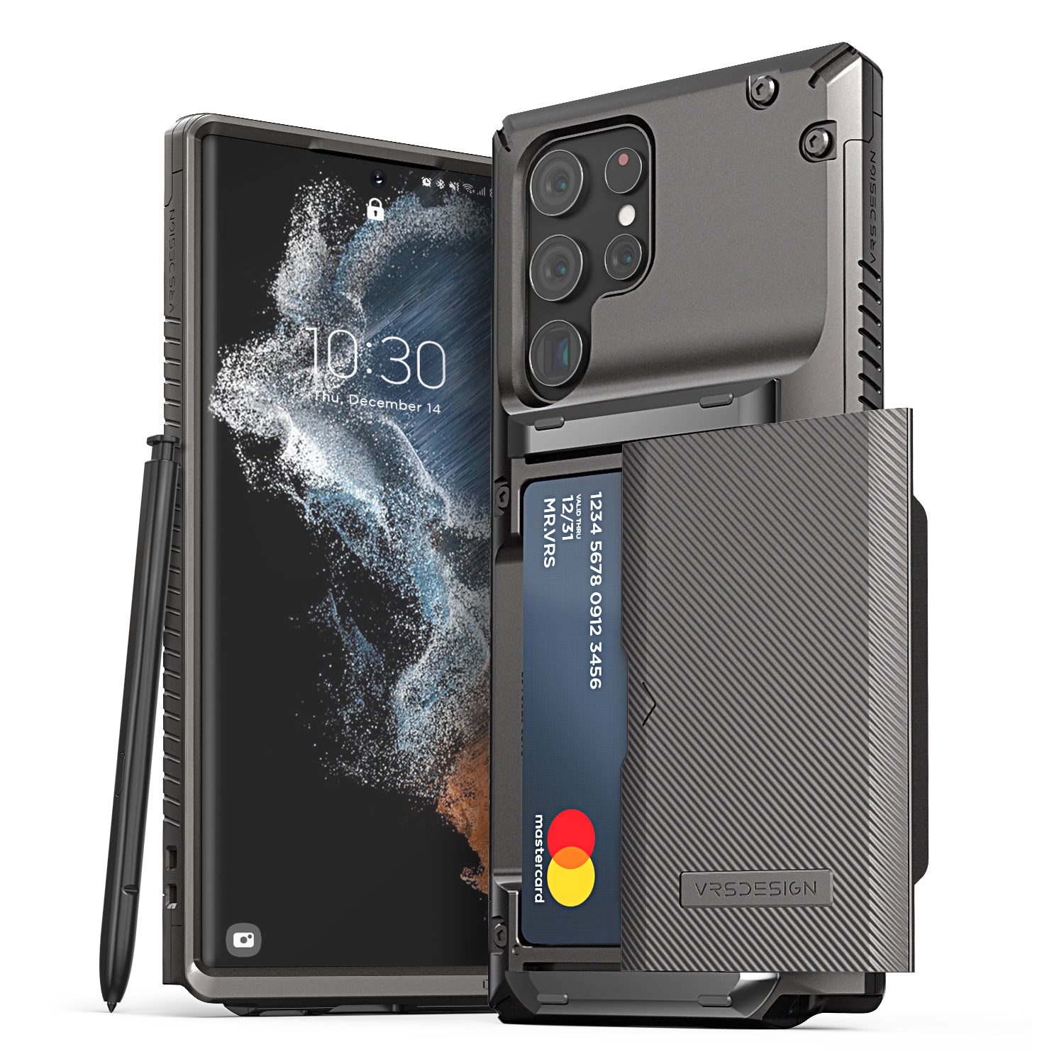 Samsung Galaxy S22 Ultra rugged wallet case with multiple durable and convenient card slot with sleek minimalist look by VRS