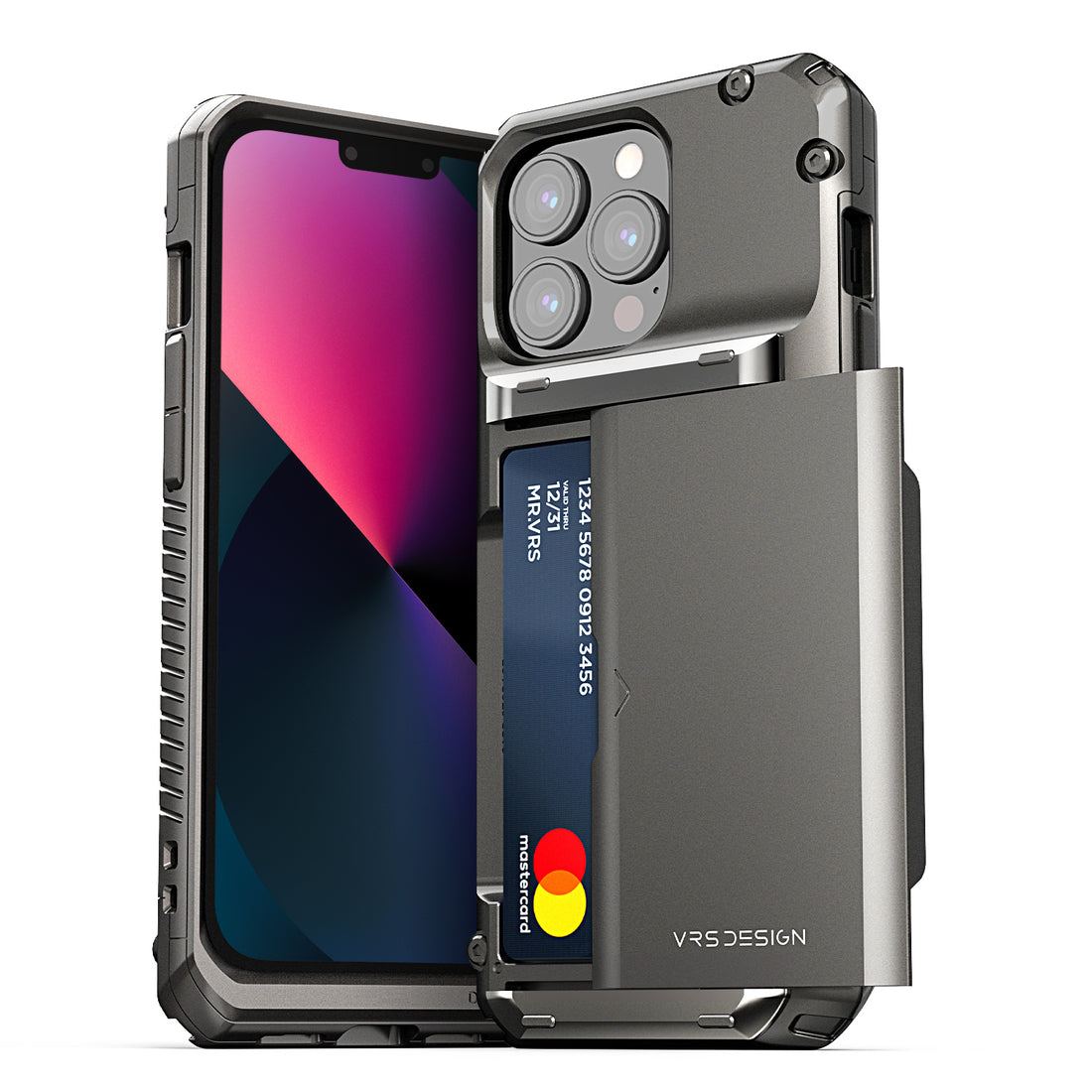 Apple 13 pro rugged Glide wallet case with multiple durable and convenient card slot with sleek minimalist look by VRS