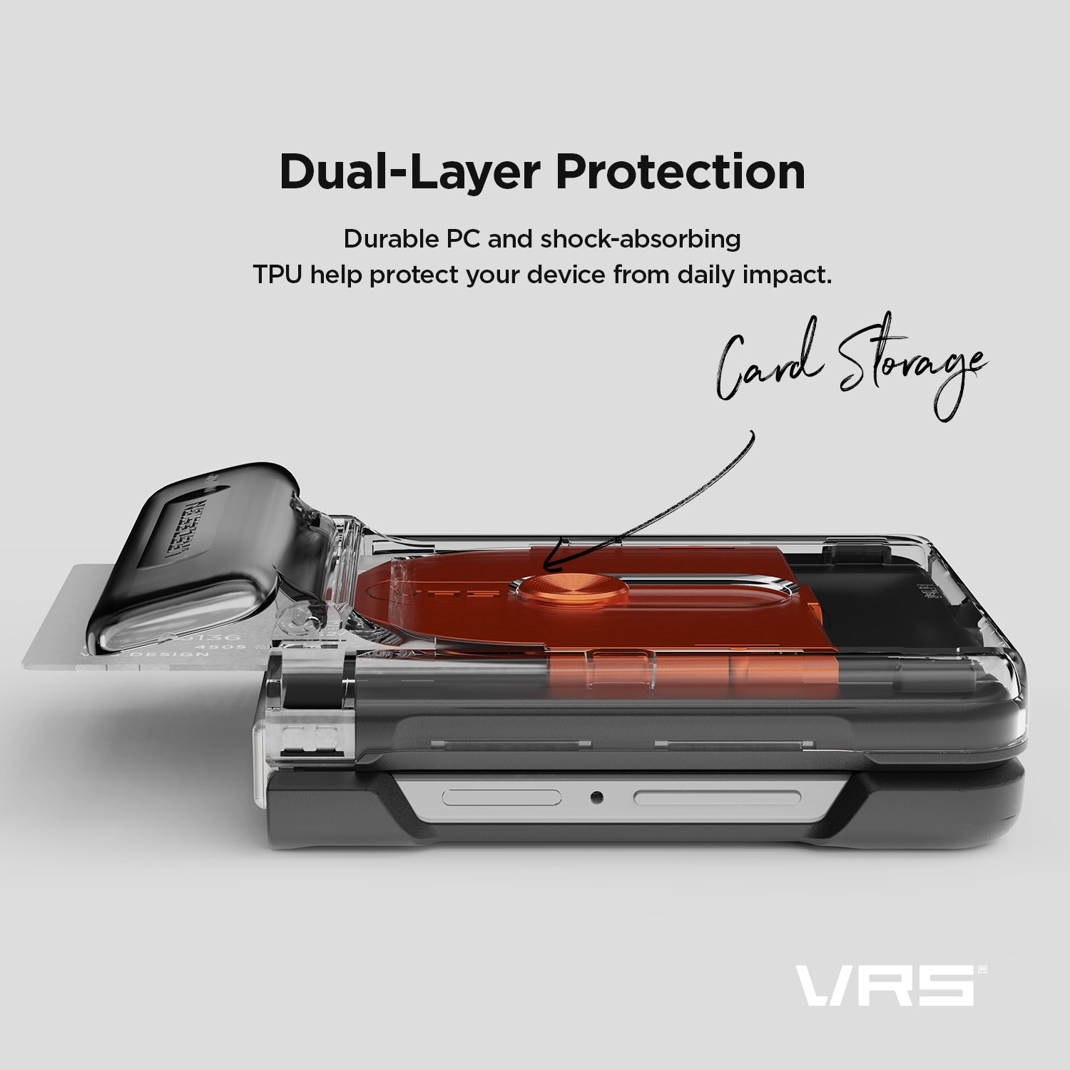 Built-in card compartment on the Galaxy Z Flip 8 Modern GO case for carrying essential cards securely.