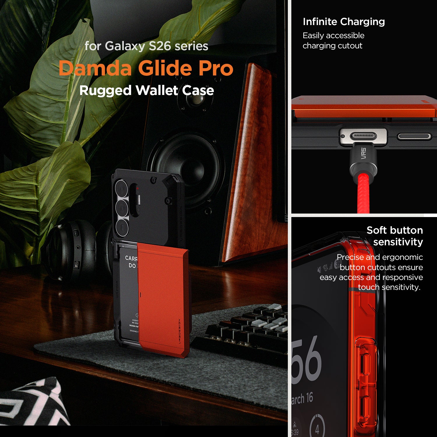 S26 Ultra rugged wallet case with reinforced corners