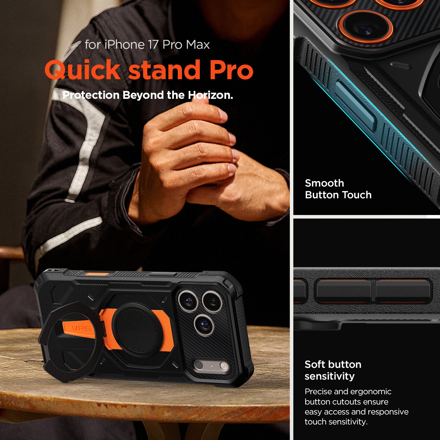 Rugged Galaxy iPhone 17 Pro Max magnetic kickstand case by VRS Design Matte Black Rugged Galaxy iPhone 17 Pro Max magnetic kickstand case by VRS Design Matte Black