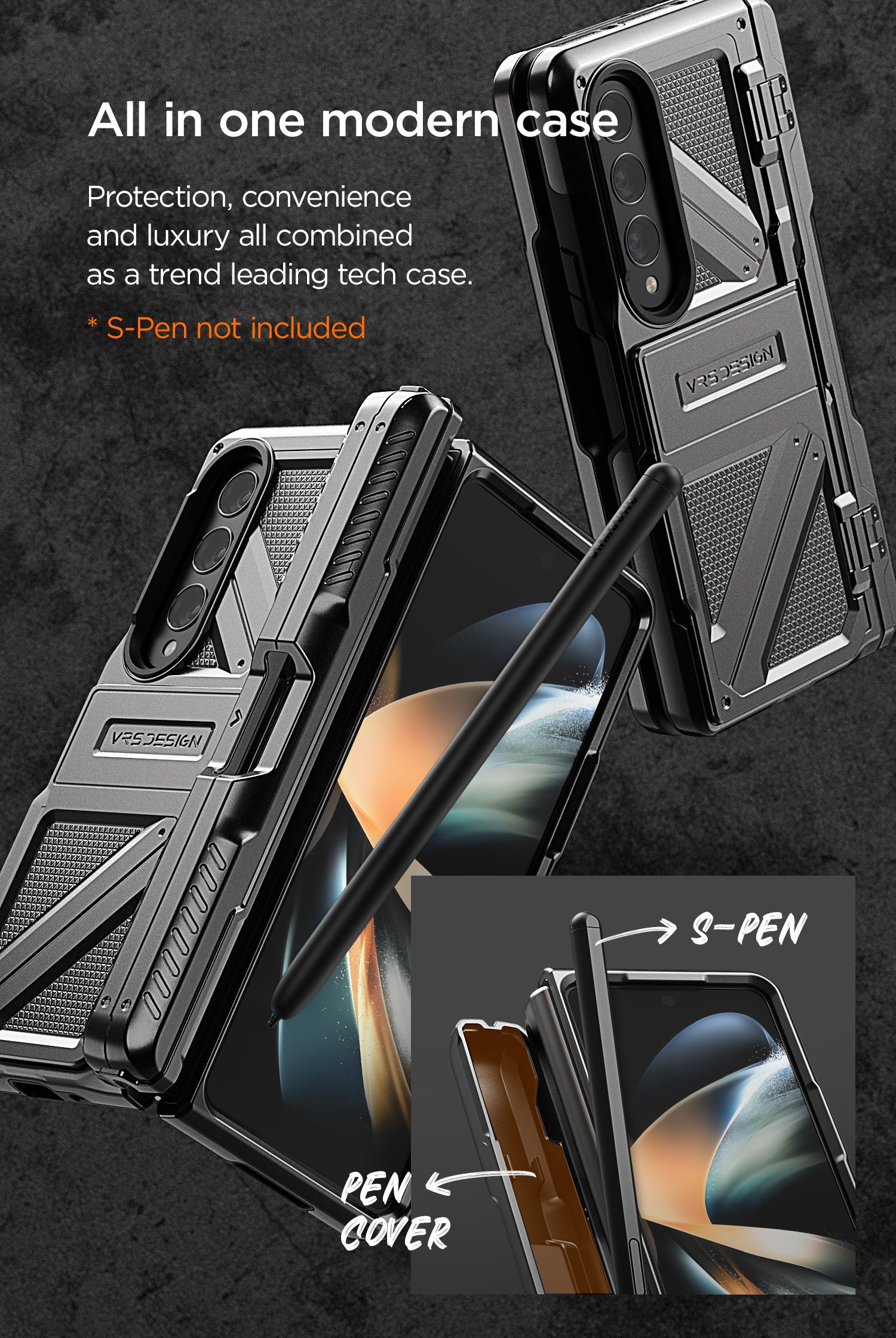 S PEN rugged Galaxy Z Fold 4 wallet minimalist 5G case by VRS DESIGN
