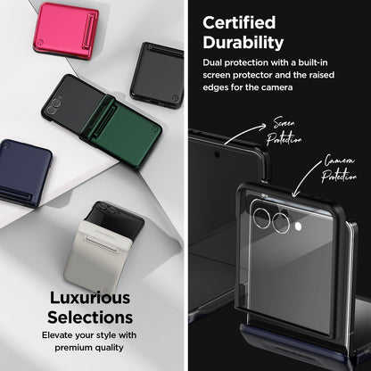 Samsung Galaxy Z Flip 7 Luxury Mobile phone cover card holder hinge protector built-in screen shield slim rugged daily carry durable case by VRS DESIGN