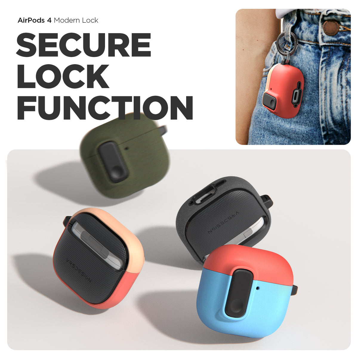 Apple AirPods 4 Premium Earbuds Case with Carabiner Modern Lock by VRS ...