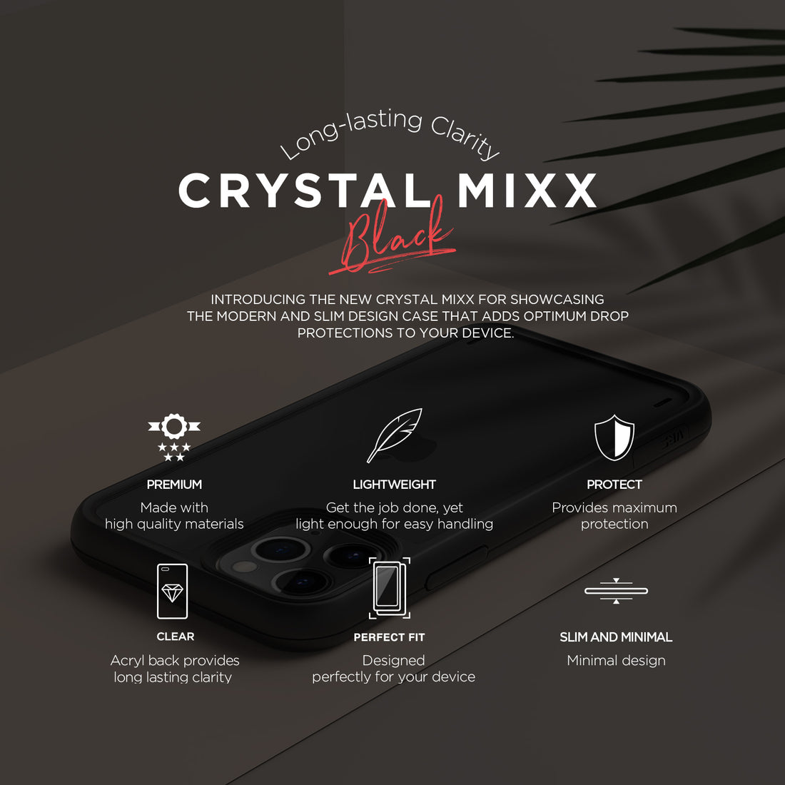 iPhone 11 Pro Case Damda Crystal Mixx Black Anti-yellowing everlasting clear back adds sleek and minimalist design.