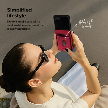 Samsung Galaxy Z Flip 7 Luxury Mobile phone cover card holder hinge protector built-in screen shield slim rugged daily carry durable case by VRS DESIGN
