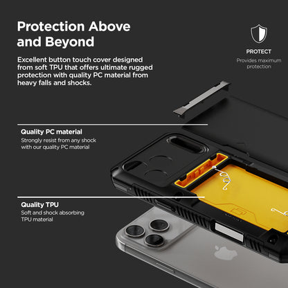 Apple iPhone 17 Luxury Mobile phone cover card holder hinge protector built-in screen shield slim rugged daily carry durable case by VRS DESIGN