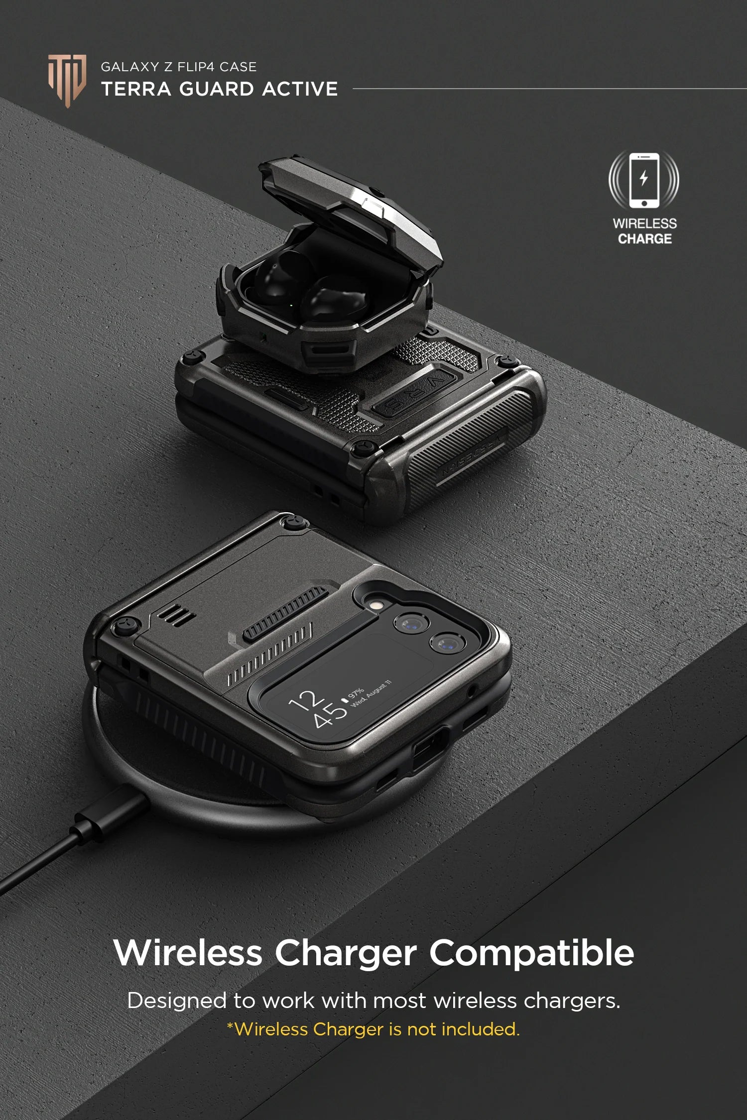 VRS Design Galaxy Z Flip 3 Case Terra Guard Active - Metal Black