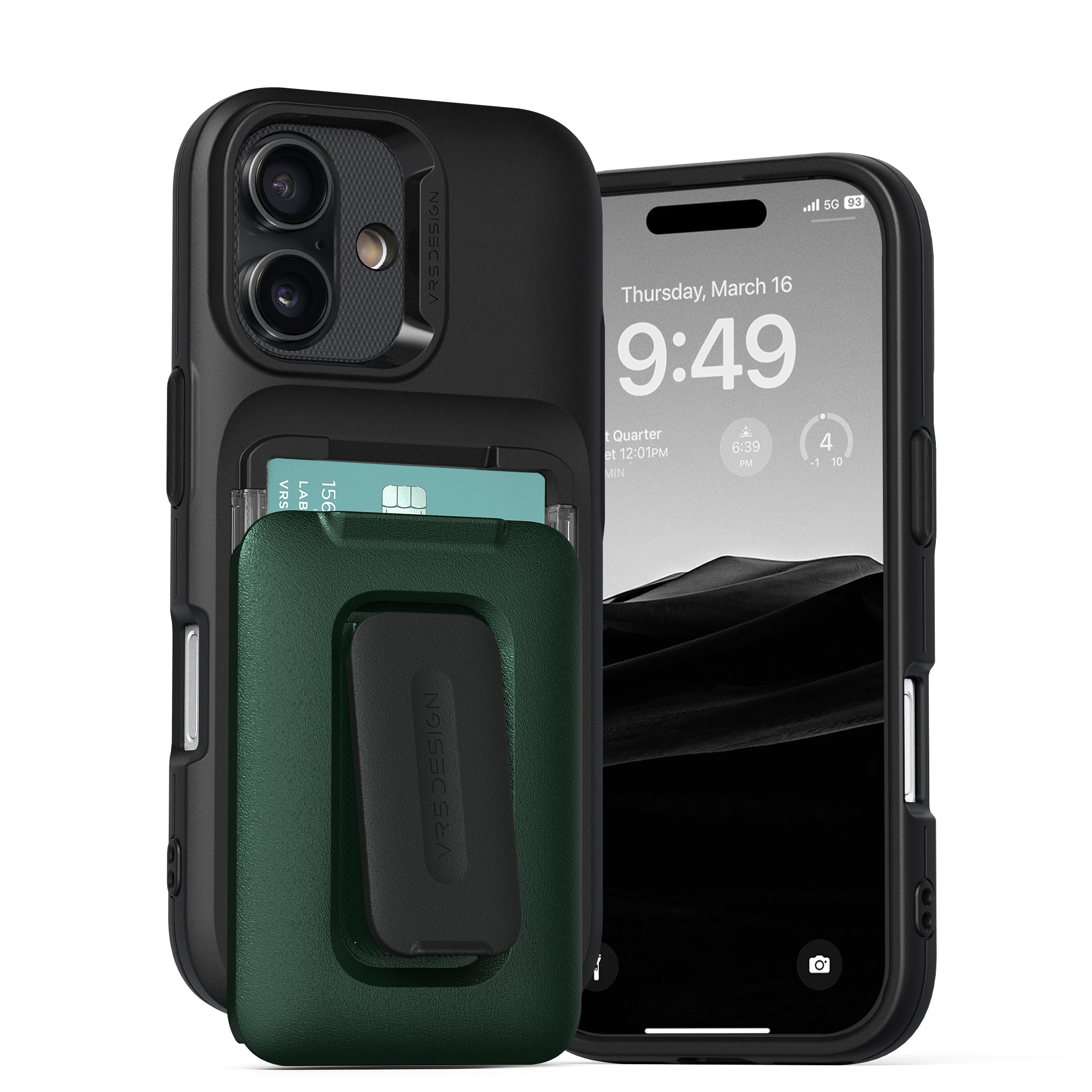 iPhone 16 Pro Max Case Orb Card Holder Wallet Case with Built in Camera Protector and Kickstand by VRS Design Metallic Green