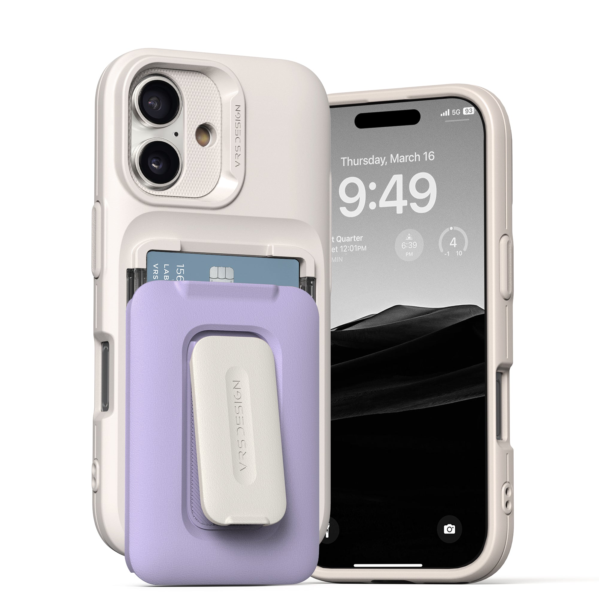 iPhone 16 Pro Max Case Orb Card Holder Wallet Case with Built in Camera Protector and Kickstand by VRS Design Purple