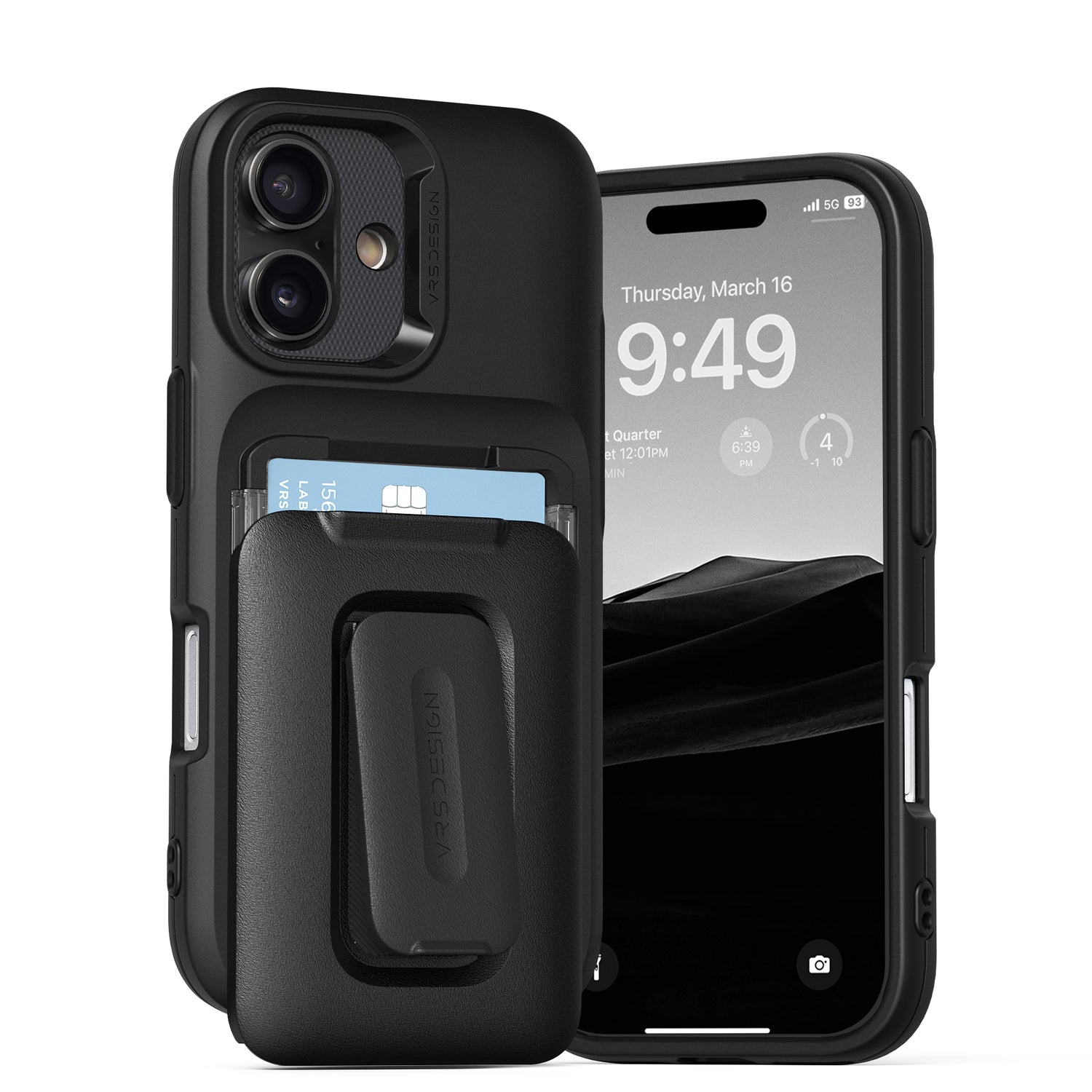 iPhone 16 Pro Max Case Orb Card Holder Wallet Case with Built in Camera Protector and Kickstand by VRS Design Matte Black