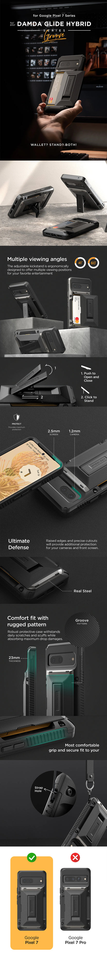 Google Pixel 7 Pro rugged Glide wallet case with multiple durable and convenient card slot with sleek minimalist look by VRS