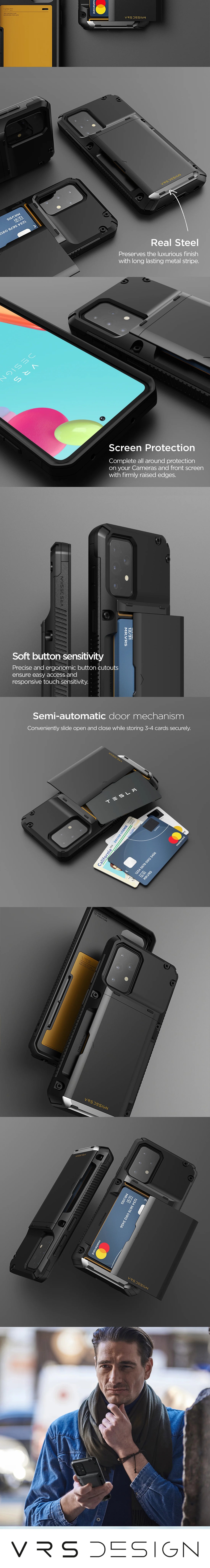 Samsung Galaxy A52 rugged wallet case with multiple durable and convenient card slot with sleek minimalist look by VRS