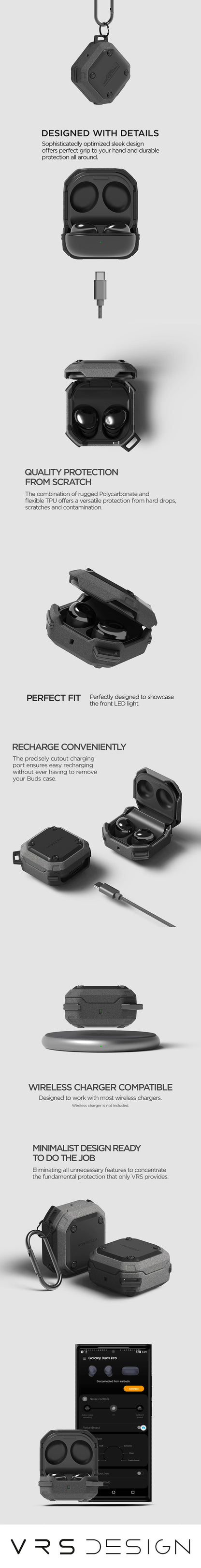 Samsung Galaxy Buds Pro Modern lightweight Wireless noise Cancellation case with rugged minimalist durable protection by VRS