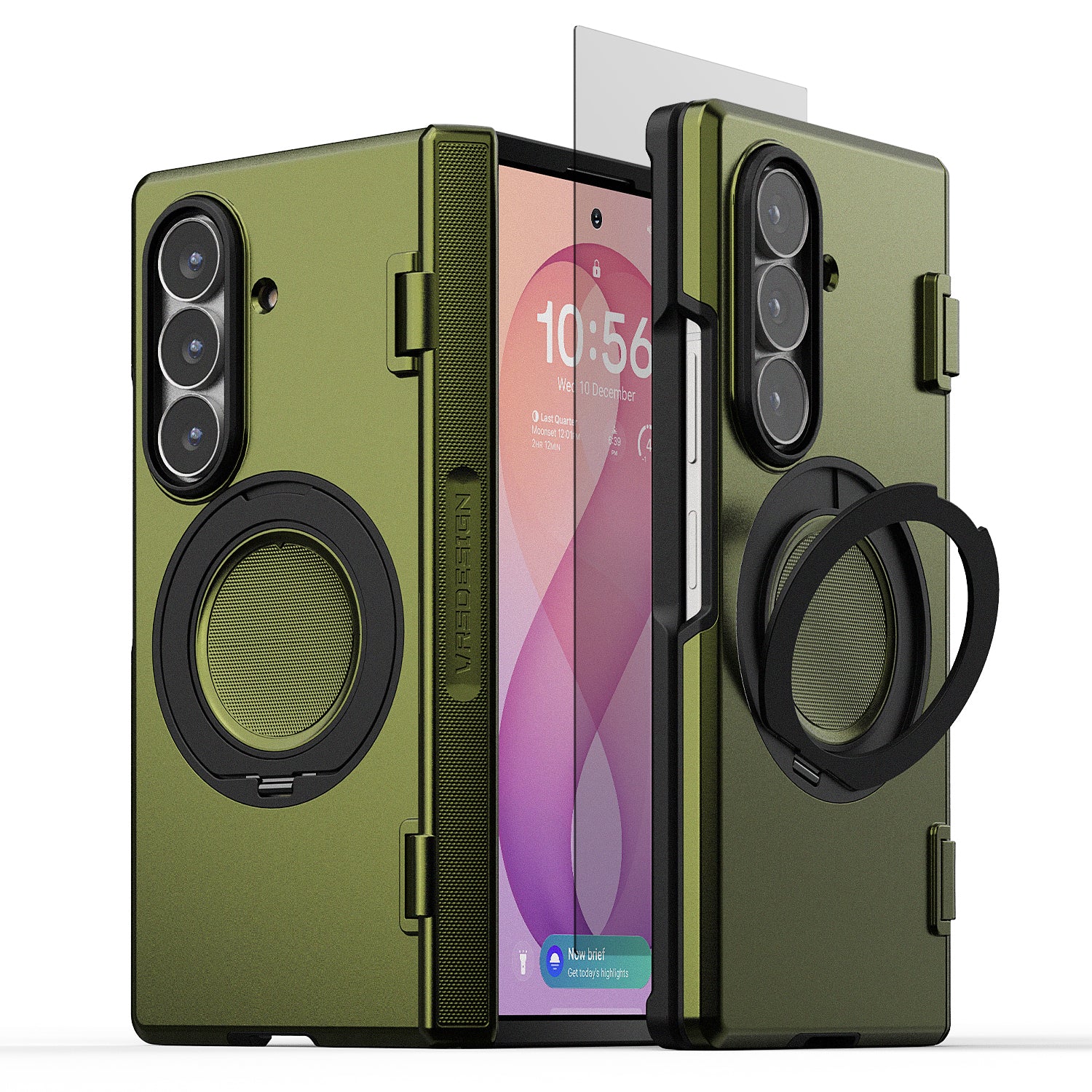 Built-in stand on the VRS DESIGN Modern Quickstand Pro case supporting stable video viewing on Galaxy Z Fold 8 Ultra.