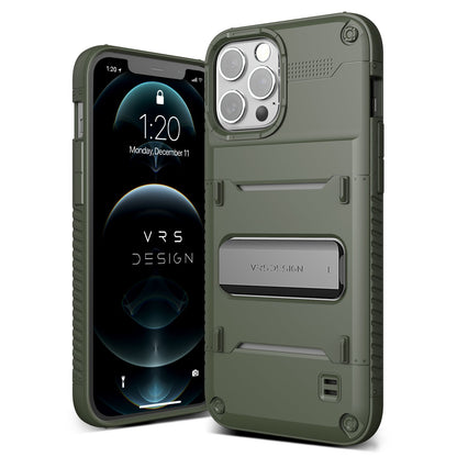 Apple 12 Pro Max rugged Quickstand case with multiple durable and convenient card slot with sleek minimalist look by VRS