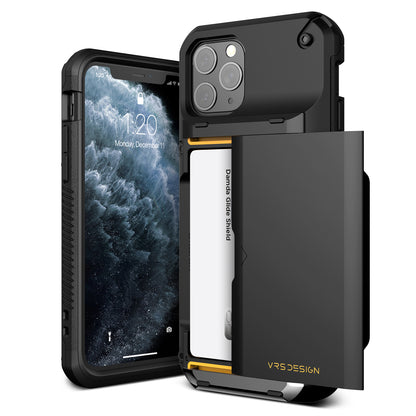 iPhone 11 Pro Case Damda Glide Pro High quality TPU material Body and Real Metal Stripe for extreme drop protection Sufficient 3-4 card tough storage that heavily limits wireless charging..